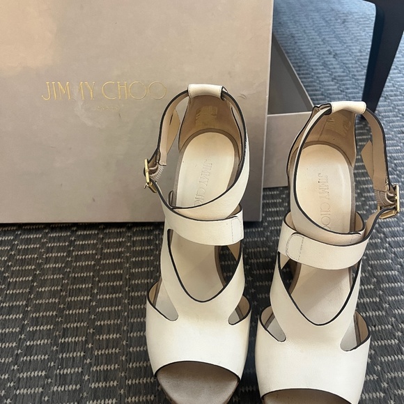 Jimmy Choo Nate Leather Cork Wedges - Latte Mix - Picture 1 of 6